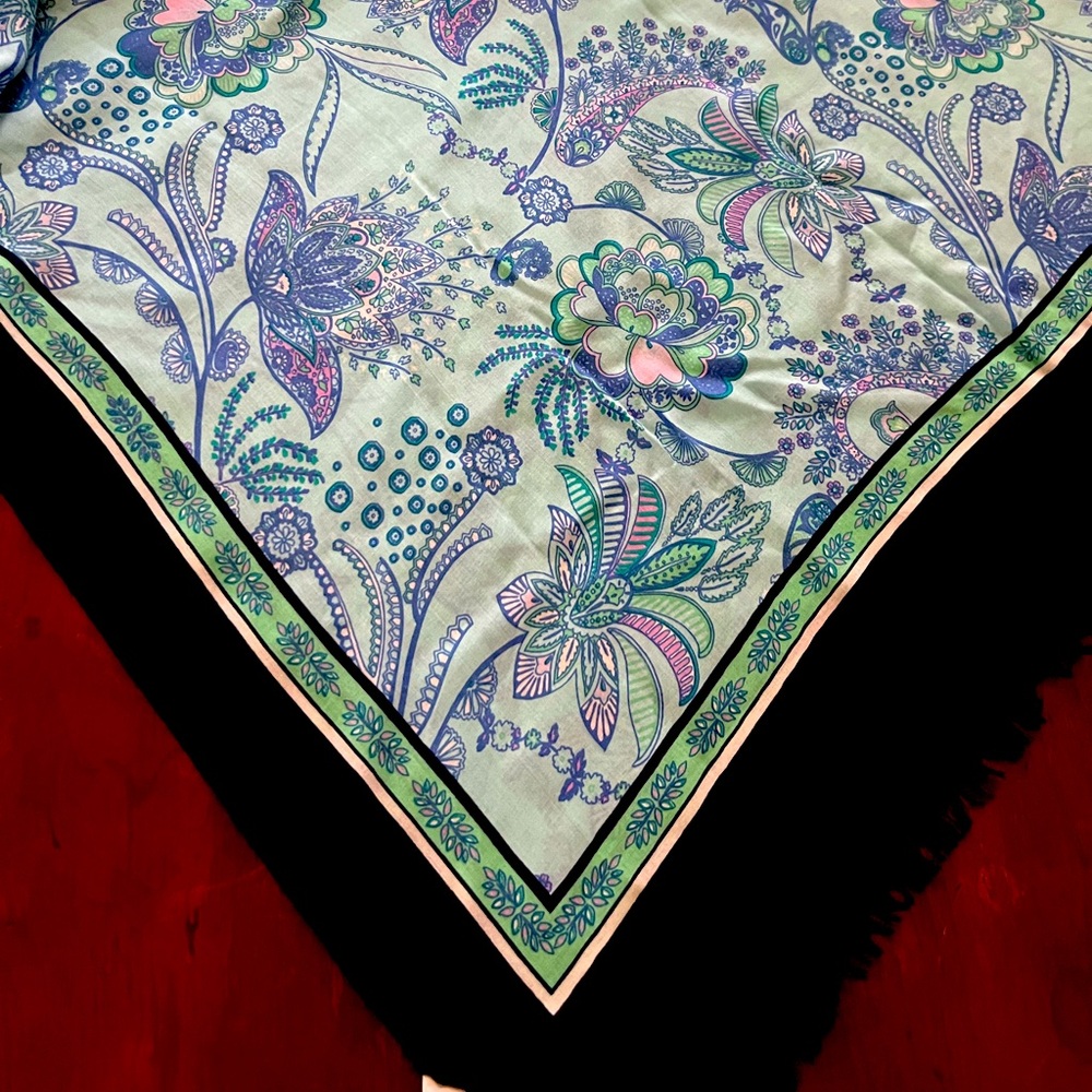 NWT Talbot’s Floral Patterned Scarf with Navy Border